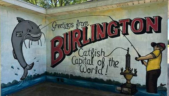 Greetings from Burlington, Catfish Capital of the World mural