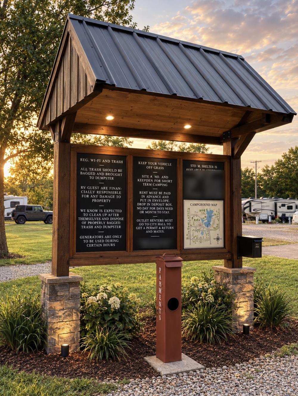Covered info board with the payment drop box